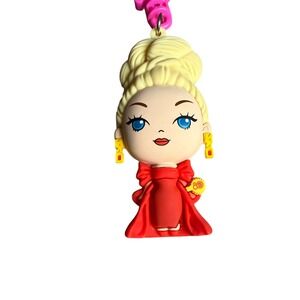 Mattel 80th Anniversary Barbie The Movie Keychain Bag Charm Red Gown Blonde Hair